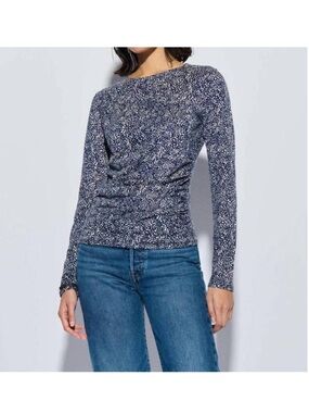 Nation LTD Mandy Top Confetti Print Blue Long Sleeve Ruched NWT L